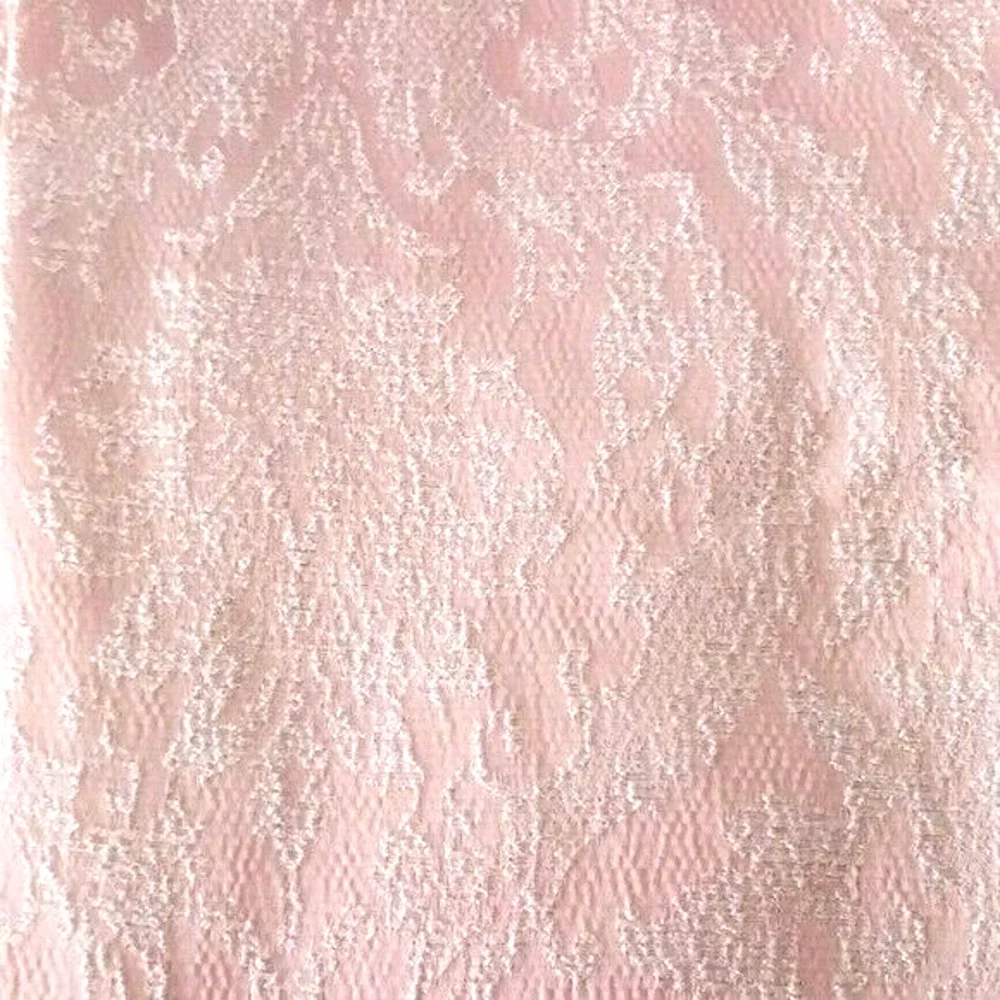 2 Drapery PANELS Brocade Baroque Curtain Soft Pink Shimmer Silver Grommet Modern